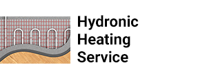 the words hydronic heating service next to image of hydronic underfloor heating coils